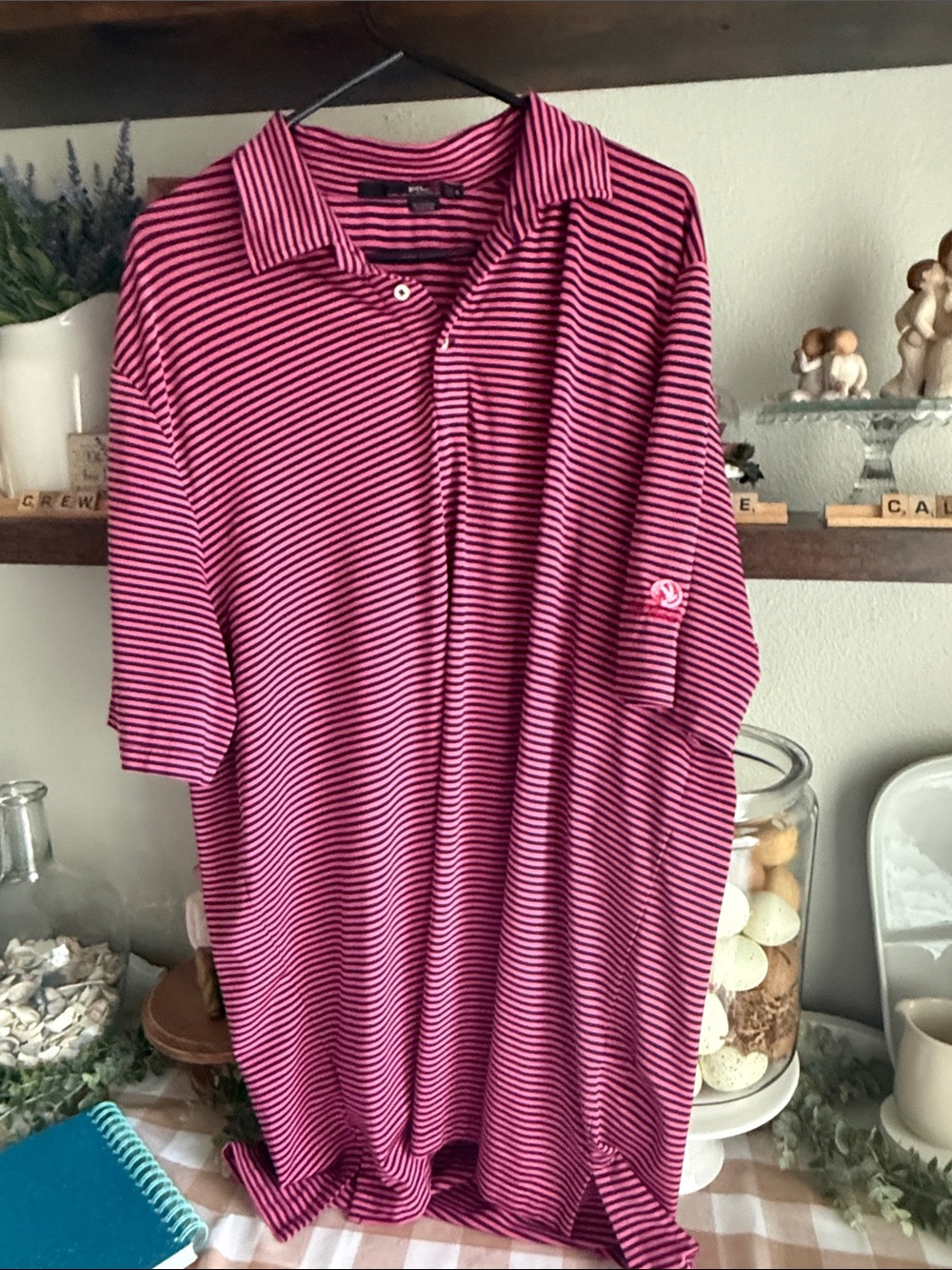 Ralph Lauren Men’s Pink and Black Striped Polo